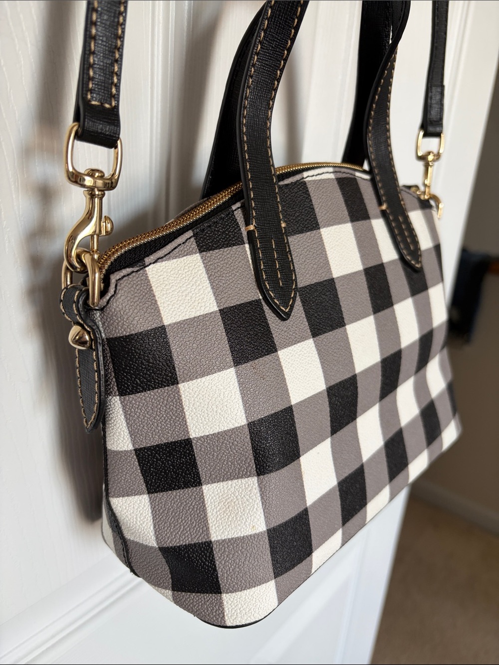 Dooney & Bourke Black and White Buffalo Check Crossbody Satchel - Picture 6 of 13
